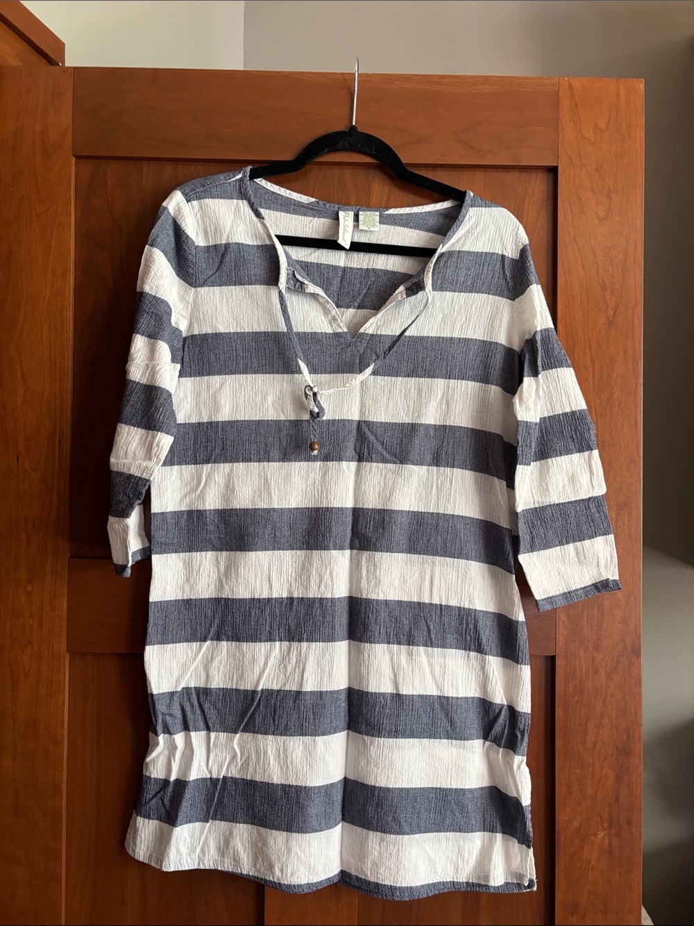 Palm Island Women’s Medium Cotton Beach Cover-Up Dress Blue/White Stripes